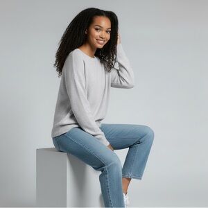 American Eagle Waffle Knit Crewneck Sweater Neutral Gray Lightweight Cozy M